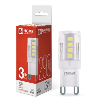 Лампа светодиодная G9, 220В, 3Вт, 290лм, 4000/нейтральный, IN HOME LED-JCD (4690612036267)