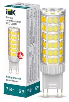 Лампа светодиодная G9, corn, 220В, 7Вт, 665лм, 4000K/нейтральный, 90 Ra, Iek LLE-CORN-7-230-40-G9 (LLE-CORN-7-230-40-G9)