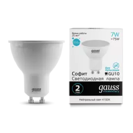 Лампа светодиодная GU10, MR16, 7Вт, 550лм, 4100K/нейтральный, Ra>80, GAUSS MR16 (13627)