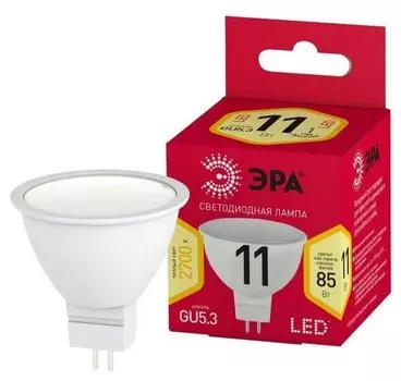 Лампа светодиодная GU5.3, 11 Вт, 880лм, 2700K/теплый, 80 Ra, Эра RED LINE LED MR16-11W-827-GU5.3 R (Б0056064)