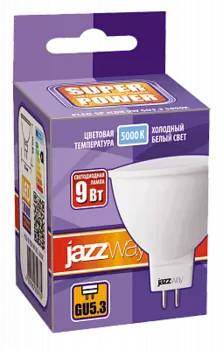 Лампа светодиодная GU5.3, JCDR, 9Вт, 720лм, 5000K/холодный, 80 Ra, Jazzway (2859785A)