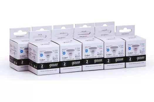 Лампа светодиодная GU5.3, MR16, 5.5 Вт, 430лм, 4100K/нейтральный, 80 Ra, 10 шт., GAUSS Elementary (13526_10)