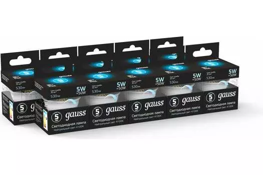 Лампа светодиодная GU5.3, MR16, 5 Вт, 530лм, 4100K/нейтральный, 80 Ra, 10 шт., GAUSS Black (101505205_10)