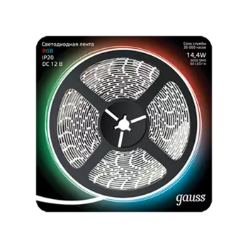Лента светодиодная LED 5050/60-SMD, 5 м, SMD 5050, 14.4 Вт на метр, 12V, RGB, IP20 Gauss (312000414)