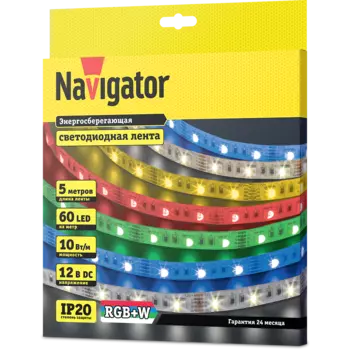 Лента светодиодная NLS-5050RGBW60-10-IP20-12V, 5м, 60шт./10Вт на метр, 12V, RGB, IP20 Navigator (14467)