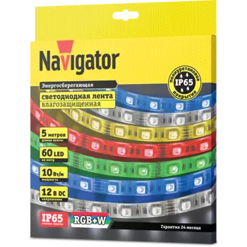 Лента светодиодная NLS-5050RGBW60-10-IP65-12V, 5м, 60шт./10Вт на метр, 12V, RGB, IP65 Navigator (14468)