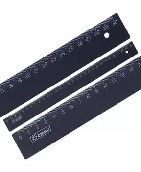 Линейка СТАММ 30 см, пластик, черный (ЛН35)