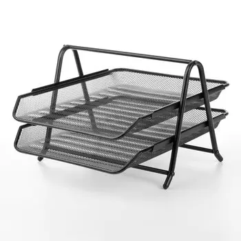 Лоток для бумаг горизонтальный Brauberg Germanium 2 отделения, металлический, черный (231950)