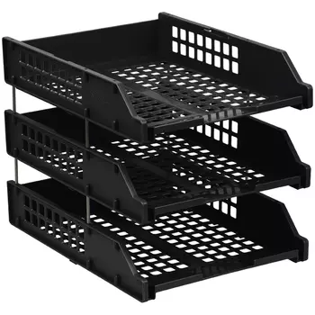 Лоток для бумаг горизонтальный СТАММ Strong 3 отделения, пластиковый, черный (ЛТГ-63795)