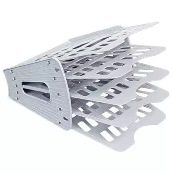 Лоток для бумаг веерный СТАММ 4 отделения, пластиковый, серый (ЛТ90)