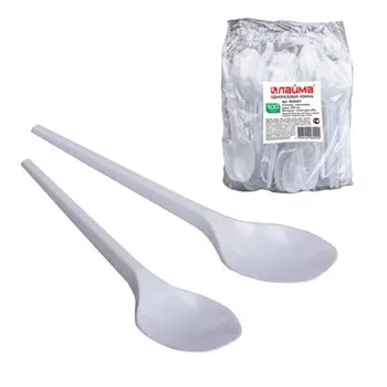 Ложка Лайма Бюджет, пластик, 16.5см, 100шт., белый (600947)
