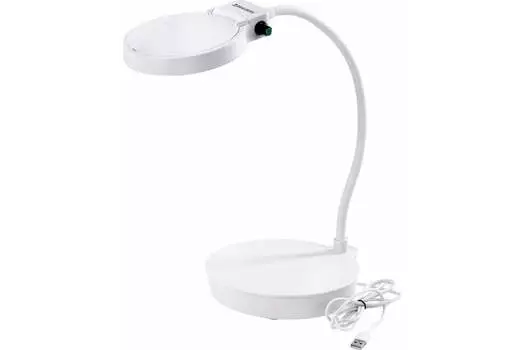 Лупа настольная BRAUBERG LED, на подставке, 2 линзы, диаметр 110/25 мм, кратность увеличения 10/3, белый (455930)