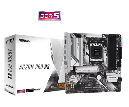 Материнская плата ASRock A620M PRO RS, AM5, AMD A620, 4xDDR5 DIMM, PCI-Ex16, 4SATA3, 7.1-ch, GLAN, 5 USB 3.2, 2 USB Type-C, HDMI, DP, mATX, Retail