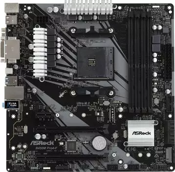 Материнская плата ASRock B450M Pro4-F, SocketAM4, AMD B450, 4xDDR4, 2PCI-Ex16, 4SATA3, 7.1-ch, GLAN, 6USB 3.1, USB Type-C, VGA, DVI, HDMI, mATX, Retail