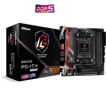 Материнская плата ASRock B650E PG-ITX WIFI, AM5, AMD B650, 2xDDR5 DIMM, PCI-Ex16, 2SATA3, 7.1-ch, 2.5GLAN, 5 USB 3.2, 2 USB Type-C, HDMI, mini-ITX, Retail