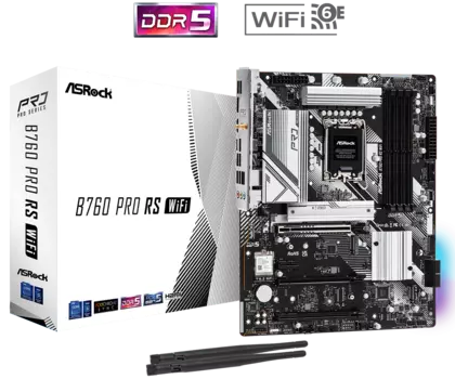 Материнская плата ASRock B760 PRO RS WIFI, Socket1700, Intel B760, 4xDDR5 DIMM, 3PCI-Ex16, 4SATA3, 7.1-ch, 2.5GLAN, 7 USB 3.2, 2 USB Type-C, HDMI, DP, ATX, Retail