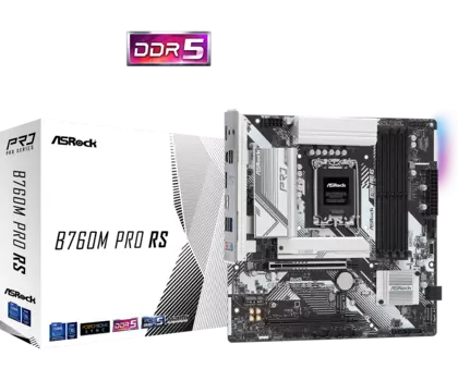 Материнская плата ASRock B760M PRO RS, Socket1700, Intel B760, 4xDDR5 DIMM, 2PCI-Ex16, 4SATA3, 7.1-ch, 2.5GLAN, 5 USB 3.2, 1 USB Type-C, HDMI, DP, mATX, Retail