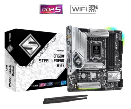 Материнская плата ASRock B760M STEEL LEGEND WIFI, Socket1700, Intel B760, 4xDDR5 DIMM, PCI-Ex16, 4SATA3, 7.1-ch, 2.5GLAN, 7 USB 3.2, 2 USB Type-C, HDMI, DP, mATX, Retail