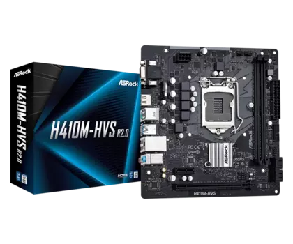 Материнская плата ASRock H410M-HVS R2.0, Socket1200, Intel H410, 2xDDR4, PCI-Ex16, 4SATA3, 7.1-ch, GLAN, 4 USB 3.2, VGA, HDMI, mATX, Retail