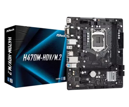 Материнская плата ASRock H470M-HDV/M.2, Socket1200, Intel H470, 2xDDR4, PCI-Ex16, 4SATA3, 7.1-ch, GLAN, 8 USB 3.2, VGA, DVI, HDMI, mATX, Retail
