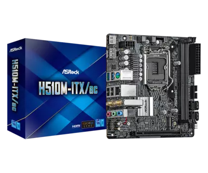 Материнская плата ASRock H510M-ITX/AC, Socket1200, Intel H510, 2xDDR4, PCI-Ex16, 4SATA3, 7.1-ch, GLAN, 4USB 3.2, HDMI, DisplayPort, mini-ITX, Retail
