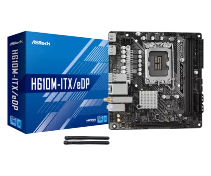 Материнская плата ASRock H610M-ITX/eDP, Socket1700, Intel H610, 2xDDR4, PCI-Ex16, 4SATA3, 7.1-ch, GLAN, 4 USB 3.2, HDMI, DP, mini-ITX, Retail