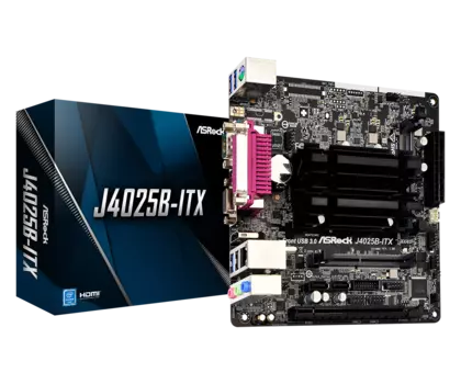 Материнская плата ASRock J4025B-ITX, SoC, Intel Celeron J4025, встроен в мат.плату, 2xDDR4 SODIMM, PCI-Ex16, 2SATA3, 7.1-ch, GLAN, 5 USB 3.2, VGA, HDMI, mini-ITX, Retail