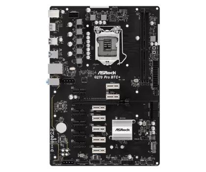 Материнская плата ASRock Q270 Pro BTC+, Socket1151, Intel Q270, 2xDDR4, PCI-Ex16, 4SATA3, 7.1-ch, GLAN, 4 USB 3.2, HDMI, ATX, Retail