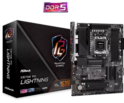 Материнская плата ASRock X670E PG LIGHTNING, AM5, AMD X670E, 4xDDR5 DIMM, 3PCI-Ex16, 4SATA3, 7.1-ch, 2.5GLAN, 13 USB 3.2, 2 USB Type-C, HDMI, DP, ATX, Retail