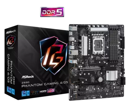 Материнская плата ASRock Z690 PHANTOM GAMING 4 D5, LGA1700, Intel Z690, 4xDDR5 DIMM, 2PCI-Ex16, 4SATA3, 7.1-ch, GLAN, 9 USB 3.2, 2 USB Type-C, HDMI, ATX, Retail