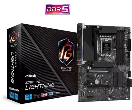 Материнская плата ASRock Z790 PG LIGHTNING, Socket1700, Intel Z790, 4xDDR5 DIMM, 2PCI-Ex16, 4SATA3, 7.1-ch, 2.5GLAN, 12 USB 3.2, 2 USB Type-C, HDMI, ATX, Retail