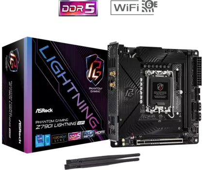 Материнская плата ASRock Z790I LIGHTNING WIFI, Socket1700, Intel Z790, 2xDDR5 DIMM, PCI-Ex16, 3SATA3, 7.1-ch, 2.5GLAN, 7 USB 3.2, 2 USB Type-C, HDMI, DP, mini-ITX, Retail