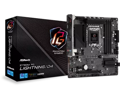 Материнская плата ASRock Z790M PG LIGHTNING/D4, Socket1700, Intel Z790, 4xDDR4, 2PCI-Ex16, 4SATA3, 7.1-ch, GLAN, 9 USB 3.2, 2 USB Type-C, HDMI, mATX, Retail