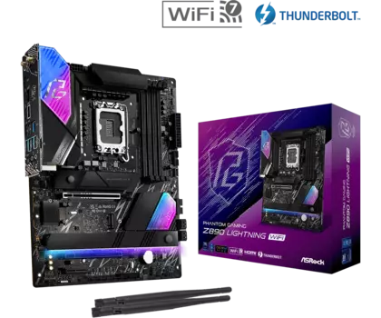 Материнская плата ASRock Z890 LIGHTNING WIFI, LGA1851, Intel Z890, 4xDDR5 DIMM, 2PCI-Ex16, 4SATA3, 7.1-ch, 2.5GLAN, 8 USB 3.1, 2 USB 3.2, 3 USB Type-C, HDMI, Type-C DP, ATX, Retail