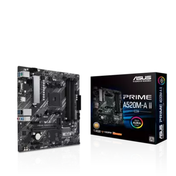 Материнская плата ASUS PRIME A520M-A II/CSM, SocketAM4, AMD A520, 4xDDR4, PCI-Ex16, 4SATA3, 7.1-ch, GLAN, 6 USB 3.2, VGA, HDMI, DP, mATX, Retail