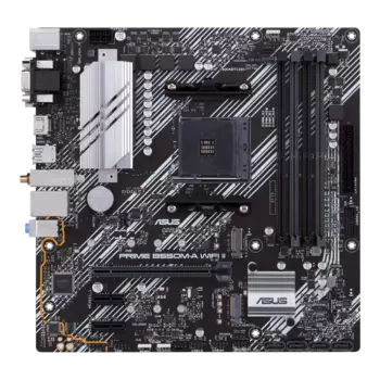Материнская плата ASUS PRIME B550M-A WIFI II, SocketAM4, AMD B550, 4xDDR4, 2PCI-Ex16, 4SATA3, 7.1-ch, GLAN, 8 USB 3.2, VGA, DVI, HDMI, mATX, Retail