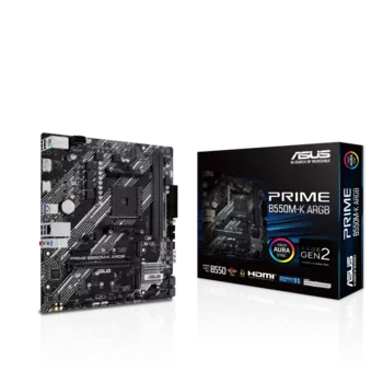 Материнская плата ASUS PRIME B550M-K ARGB, SocketAM4, AMD B550, 2xDDR4, PCI-Ex16, 4SATA3, 7.1-ch, GLAN, 6 USB 3.2, 1 USB Type-C, HDMI, DP, mATX, Retail