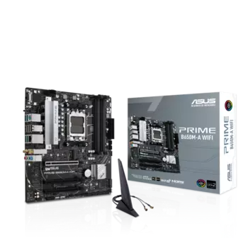 Материнская плата ASUS PRIME B650M-A WIFI, AM5, AMD B650, 4xDDR5 DIMM, 2PCI-Ex16, 4SATA3, 7.1-ch, 2.5GLAN, 6 USB 3.2, 1 USB Type-C, VGA, HDMI, DP, mATX, Retail