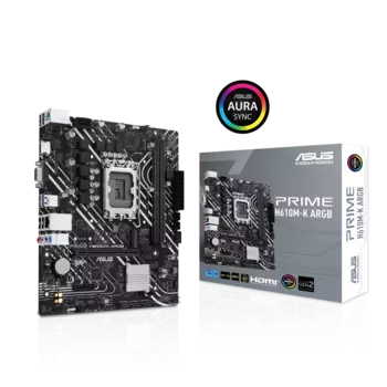 Материнская плата ASUS PRIME H610M-K ARGB, Socket1700, Intel H610, 2xDDR5 DIMM, PCI-Ex16, 4SATA3, 7.1-ch, GLAN, 4 USB 3.2, VGA, HDMI, mATX, Retail