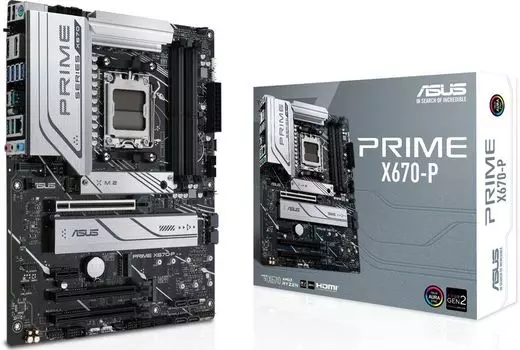 Материнская плата ASUS PRIME X670-P, AM5, AMD X670, 4xDDR5 DIMM, 2PCI-Ex16, 6SATA3, 7.1-ch, 2.5GLAN, 11 USB 3.2, 2 USB Type-C, HDMI, DP, ATX, Retail