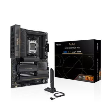 Материнская плата ASUS PROART X870E-CREATOR WIFI, AM5, AMD X870, 4xDDR5 DIMM, 3PCI-Ex16, 4SATA3, 7.1-ch, 2.5GLAN, 10GLAN, 9 USB 3.2, 3 USB Type-C, HDMI, Type-C DP, ATX, Retail