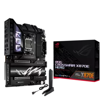 Материнская плата ASUS ROG CROSSHAIR X870E HERO, AM5, AMD X870, 4xDDR5 DIMM, 4PCI-Ex16, 4SATA3, 7.1-ch, 2.5GLAN, 5GLAN, 11 USB 3.2, 5 USB Type-C, HDMI, Type-C DP, ATX, Retail