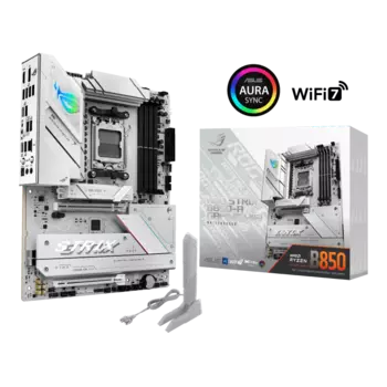 Материнская плата ASUS ROG STRIX B850-A GAMING WIFI, AM5, AMD B850, 4xDDR5 DIMM, 2PCI-Ex16, 4SATA3, 7.1-ch, 2.5GLAN, 8 USB 3.2, 3 USB Type-C, HDMI, DP, ATX, Retail