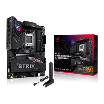 Материнская плата ASUS ROG STRIX B850-E GAMING WIFI, AM5, AMD B850, 4xDDR5 DIMM, 2PCI-Ex16, 4SATA3, 7.1-ch, 5GLAN, 8 USB 3.2, 3 USB Type-C, HDMI, DP, ATX, Retail