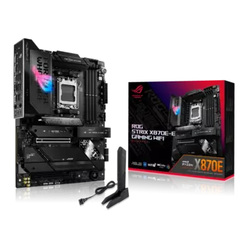 Материнская плата ASUS ROG STRIX X870E-E GAMING WIFI, AM5, AMD X870, 4xDDR5 DIMM, 2PCI-Ex16, 4SATA3, 7.1-ch, 5GLAN, 13 USB 3.2, 5 USB Type-C, HDMI, Type-C DP, ATX, Retail