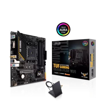 Материнская плата ASUS TUF GAMING A520M-PLUS WIFI, SocketAM4, AMD A520, 4xDDR4, PCI-Ex16, 4SATA3, 7.1-ch, GLAN, 6 USB 3.2, VGA, HDMI, DP, mATX, Retail