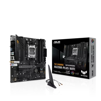 Материнская плата ASUS TUF GAMING A620M-PLUS WIFI, AM5, AMD A620, 4xDDR5 DIMM, PCI-Ex16, 4SATA3, 7.1-ch, 2.5GLAN, 4 USB 3.2, 1 USB Type-C, HDMI, DP, mATX, Retail