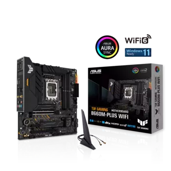 Материнская плата ASUS TUF GAMING B660M-PLUS WIFI, Socket1700, Intel B660, 4xDDR5 DIMM, 2PCI-Ex16, 4SATA3, 7.1-ch, 2.5GLAN, 7 USB 3.2, 2 USB Type-C, HDMI, DP, mATX, Retail