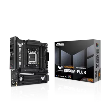 Материнская плата ASUS TUF GAMING B850M-PLUS, AM5, AMD B850, 4xDDR5 DIMM, PCI-Ex16, 4SATA3, 7.1-ch, 2.5GLAN, 9 USB 3.2, 2 USB Type-C, HDMI, DP, mATX, Retail