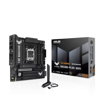 Материнская плата ASUS TUF GAMING B850M-PLUS WIFI, AM5, AMD B850, 4xDDR5 DIMM, PCI-Ex16, 4SATA3, 7.1-ch, 2.5GLAN, 9 USB 3.2, 2 USB Type-C, HDMI, DP, mATX, Retail
